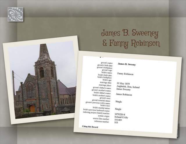 James Baxter Sweeney & Fanny Robinson  Marriage Record